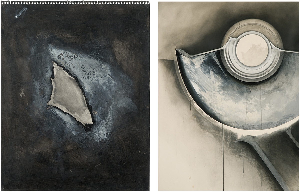 Jay DeFeo, Untitled (One O'clock Jump series), 1978. AND Jay DeFeo, Three Mile Island No. 2 (One O'clock Jump series), 1979.