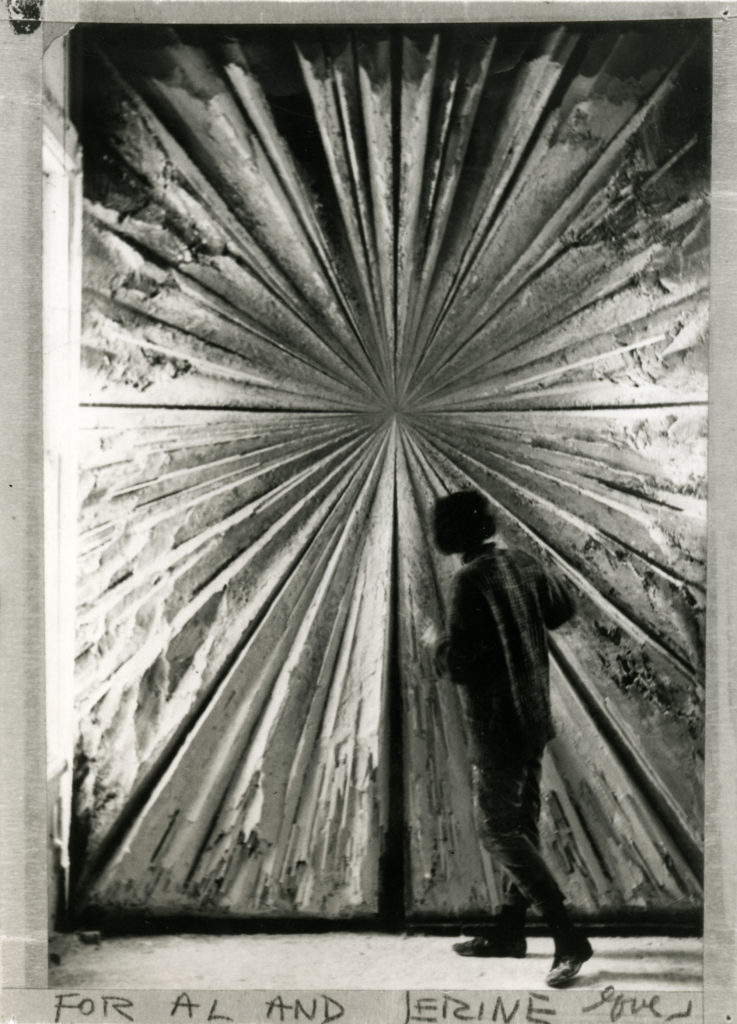 Unknown photographer, Jay DeFeo working on early version of The Rose (known then as The White Rose). Inscribed "For Al and Lerine love Jay."