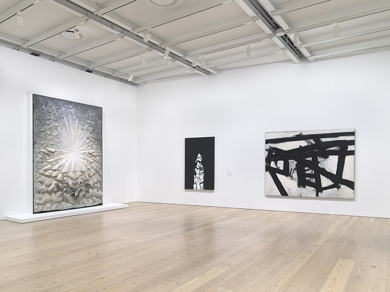 Ron Amstutz Installation view of The Whitney’s Collection: Selections from 1900 to 1965 (Whitney Museum of American Art, New York, June 28, 2019- ). From left to right: Jay DeFeo, The Rose, 1958-66; Norman Lewis, American Totem, 1960; Franz Kline, Mahoning, 1956, 2019